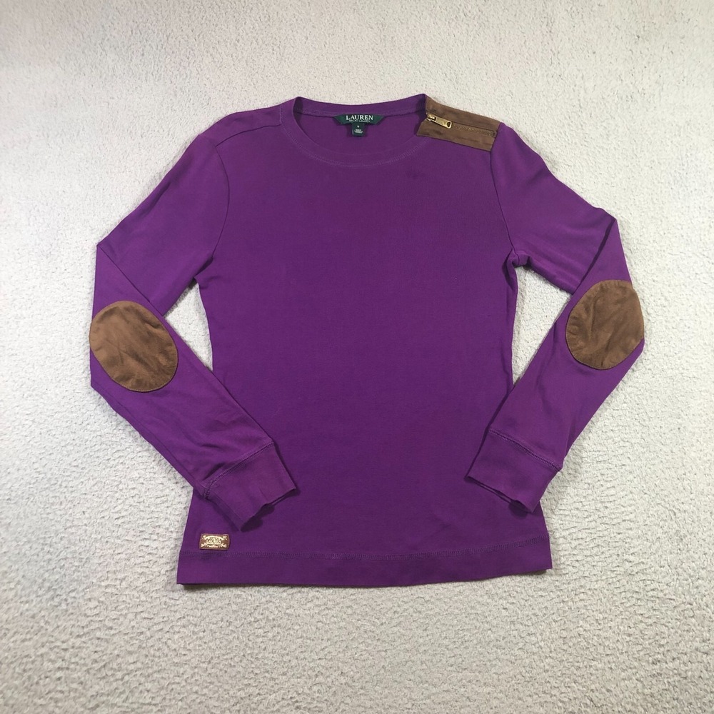 lauren ralph lauren shirt womens S purple long sleeve elbow patches